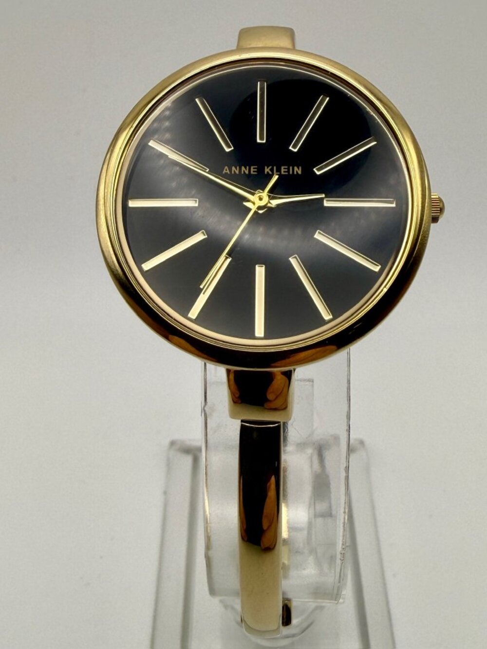 Anne Klein Women’s Bangle Watch AK1470 Round Gold Black Working New battery